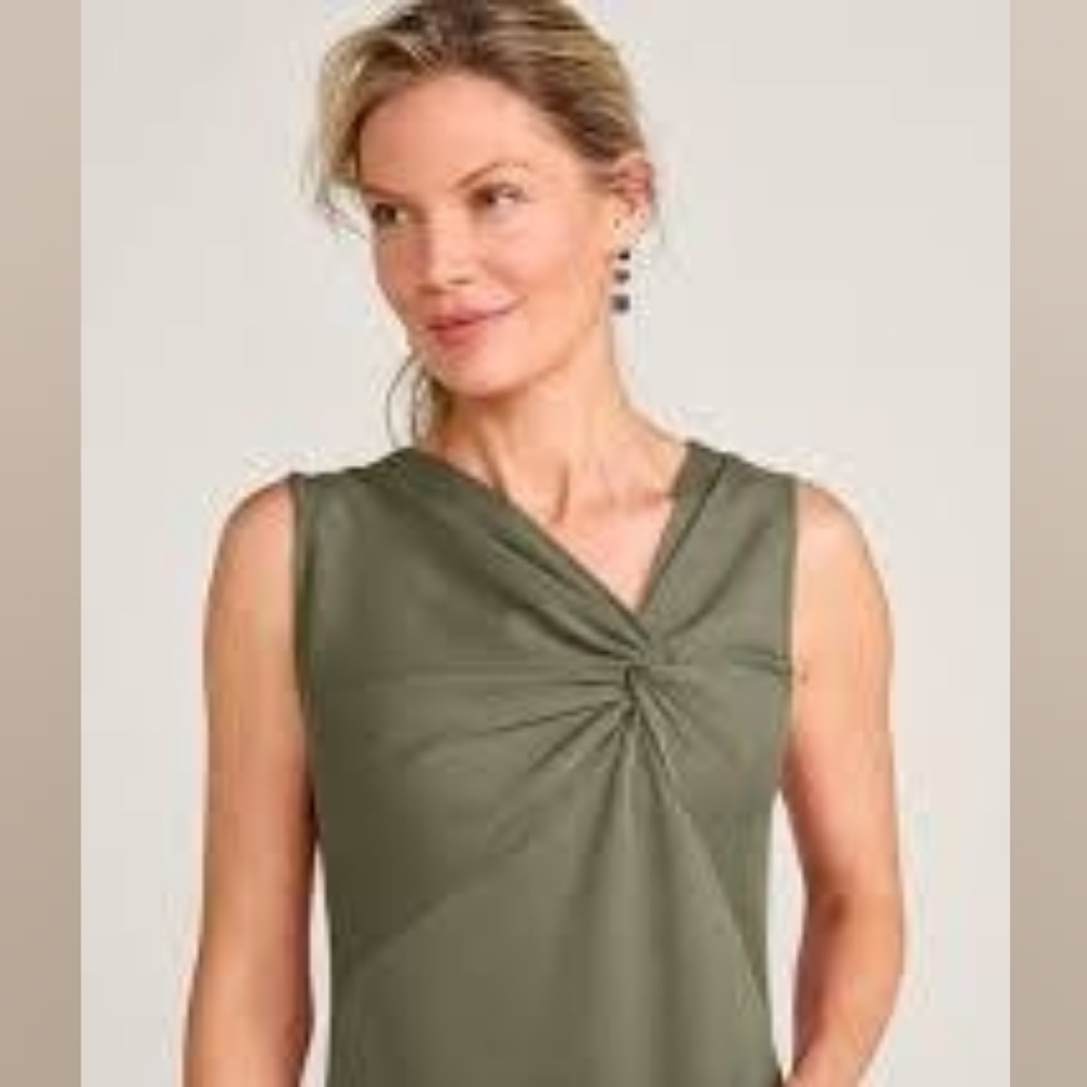 NWOT Soft Surroundings Twist-Front Olive Hannah Dress In A Smooth Scuba Knit 3x - Picture 2 of 7